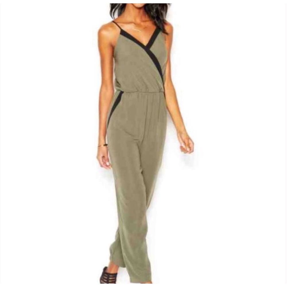Bar III Olive Green Jumpsuit with Black Trim